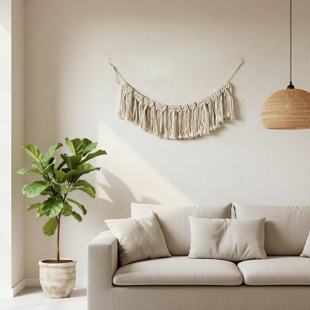Bohemian Macrame Handmade Fringe Garland, Boho Wall Hanging Decor with Tassels,Macrame Hanging Tassel for Wall/Door/Basket Decoration