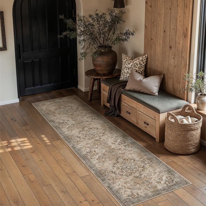 Green 8x10 Area Rug for Living Room Vintage Machine Washable Large Rug Non-Slip Soft Low Pile Carpet Floral Stain Resistant Indoor Office Throw Rug for Bedroom Dining Room Nursery