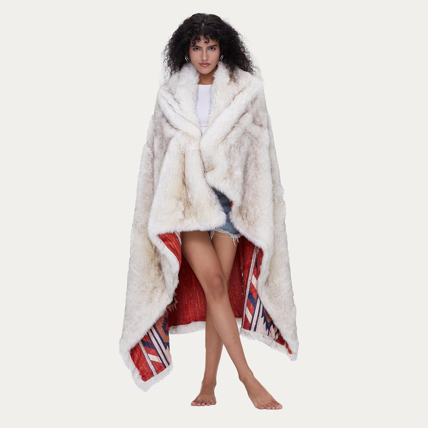 Luxury Plush Faux Fur Throw Blanket, Long Pile Brown with Black Tipped Blanket, Super Warm, Fuzzy, Elegant, Fluffy Decoration Blanket Scarf for Sofa, Armchair, Couch and Bed, 50''x 60''