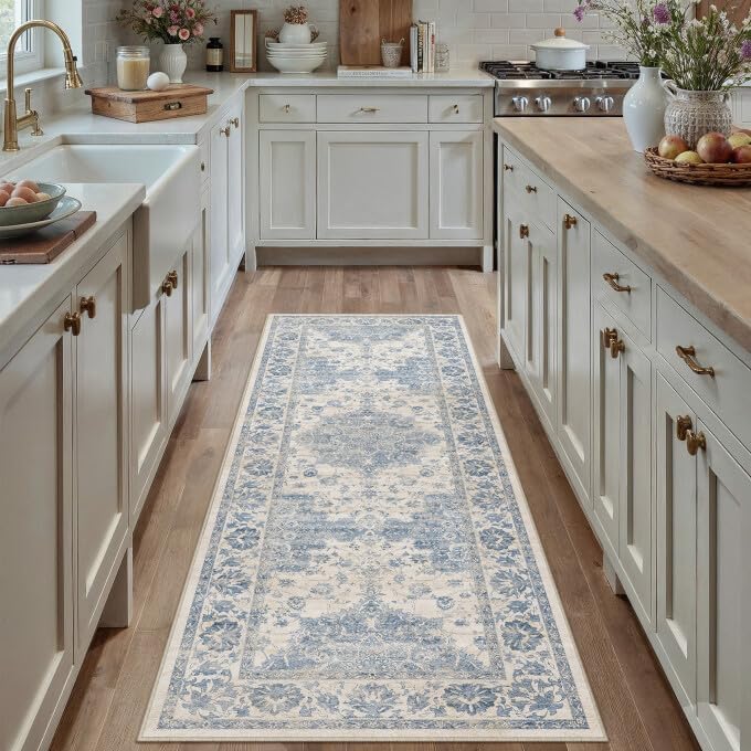 Green 8x10 Area Rug for Living Room Vintage Machine Washable Large Rug Non-Slip Soft Low Pile Carpet Floral Stain Resistant Indoor Office Throw Rug for Bedroom Dining Room Nursery