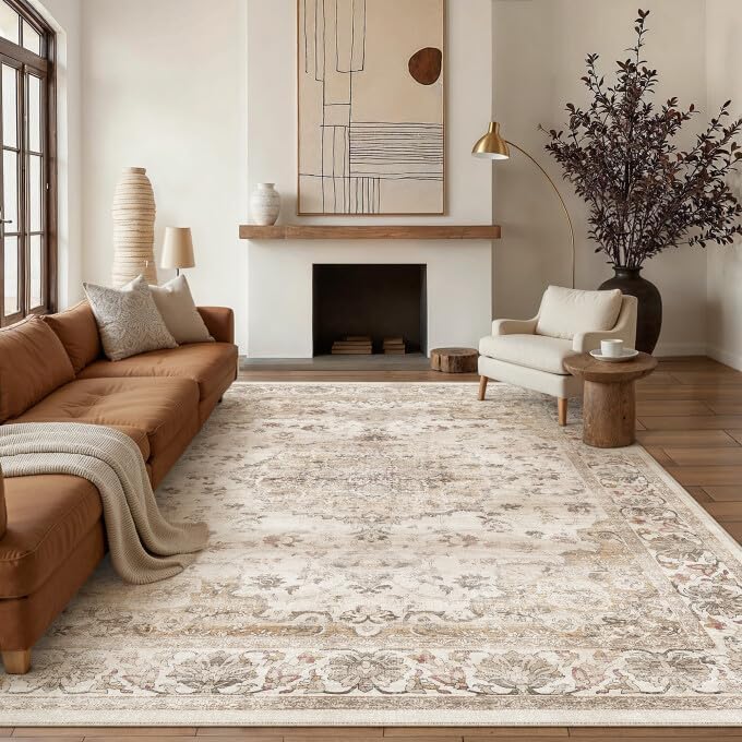 Green 8x10 Area Rug for Living Room Vintage Machine Washable Large Rug Non-Slip Soft Low Pile Carpet Floral Stain Resistant Indoor Office Throw Rug for Bedroom Dining Room Nursery