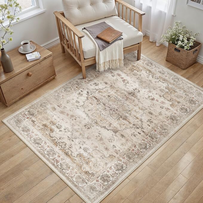 Green 8x10 Area Rug for Living Room Vintage Machine Washable Large Rug Non-Slip Soft Low Pile Carpet Floral Stain Resistant Indoor Office Throw Rug for Bedroom Dining Room Nursery