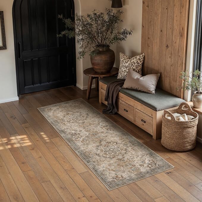 Green 8x10 Area Rug for Living Room Vintage Machine Washable Large Rug Non-Slip Soft Low Pile Carpet Floral Stain Resistant Indoor Office Throw Rug for Bedroom Dining Room Nursery