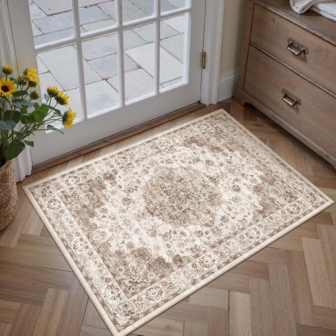 Green 8x10 Area Rug for Living Room Vintage Machine Washable Large Rug Non-Slip Soft Low Pile Carpet Floral Stain Resistant Indoor Office Throw Rug for Bedroom Dining Room Nursery