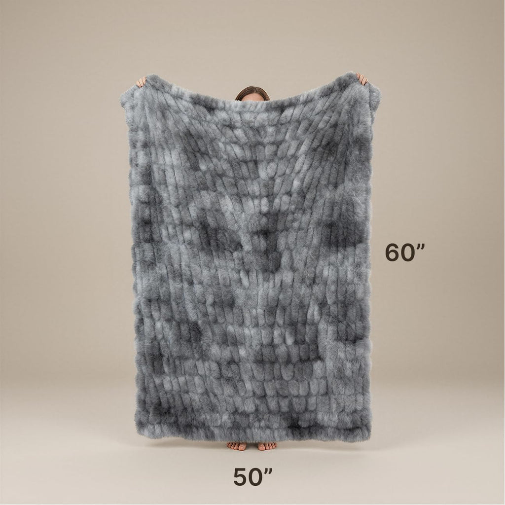 Mamma Mia Covers Faux Fur Throw Blanket – Super Soft and Cozy Fluffy Fleece – 50"x60" Midweight Fuzzy Plush Blanket for Couch and Bed – Gift Luxury Double Sided Throw for Women and Girls (Gray)