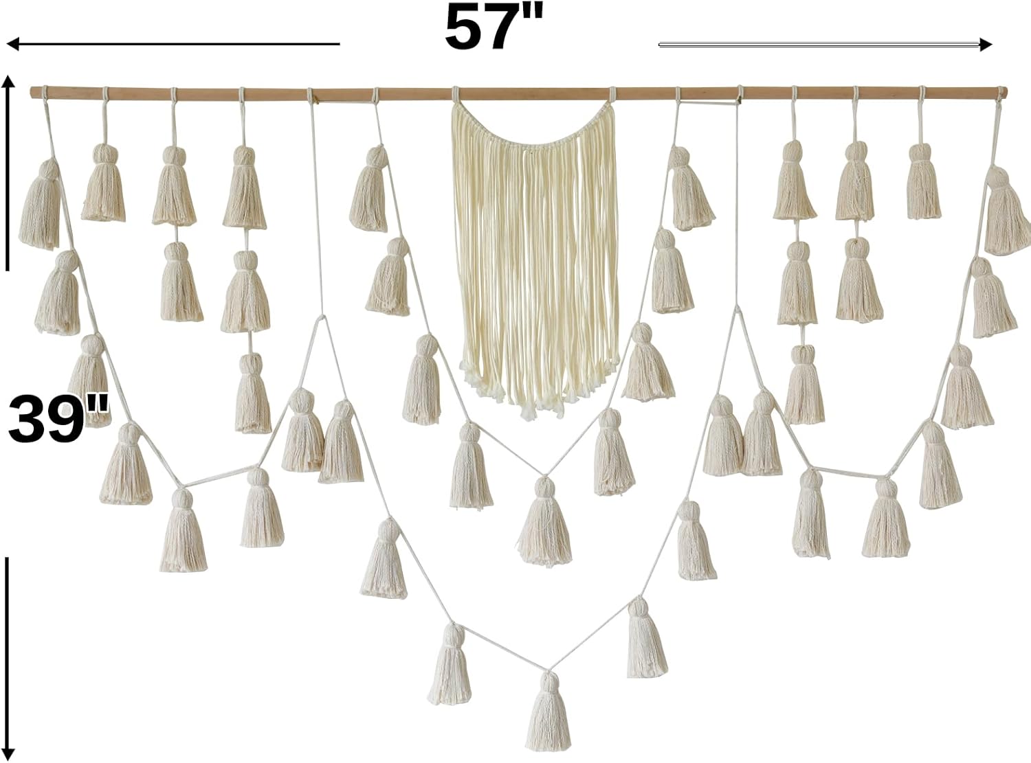 Jakalin Macrame Wall Hanging Boho Tassel Garland 57"x39" | Handmade Cotton Rope Wall Decor for Living Room, Bedroom, Nursery | Large Macrame Banner for Wedding Backdrop, Home Decoration