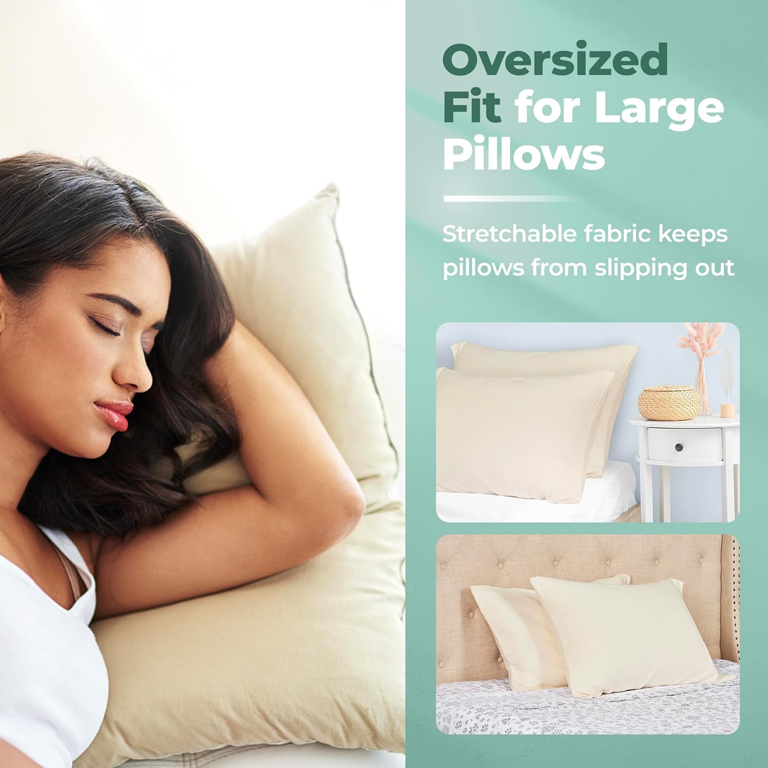 Snuggle-Pedic Pillow Case - King 20" x 36" White Pillow Cases w/Breathable Stretch Knit Cotton