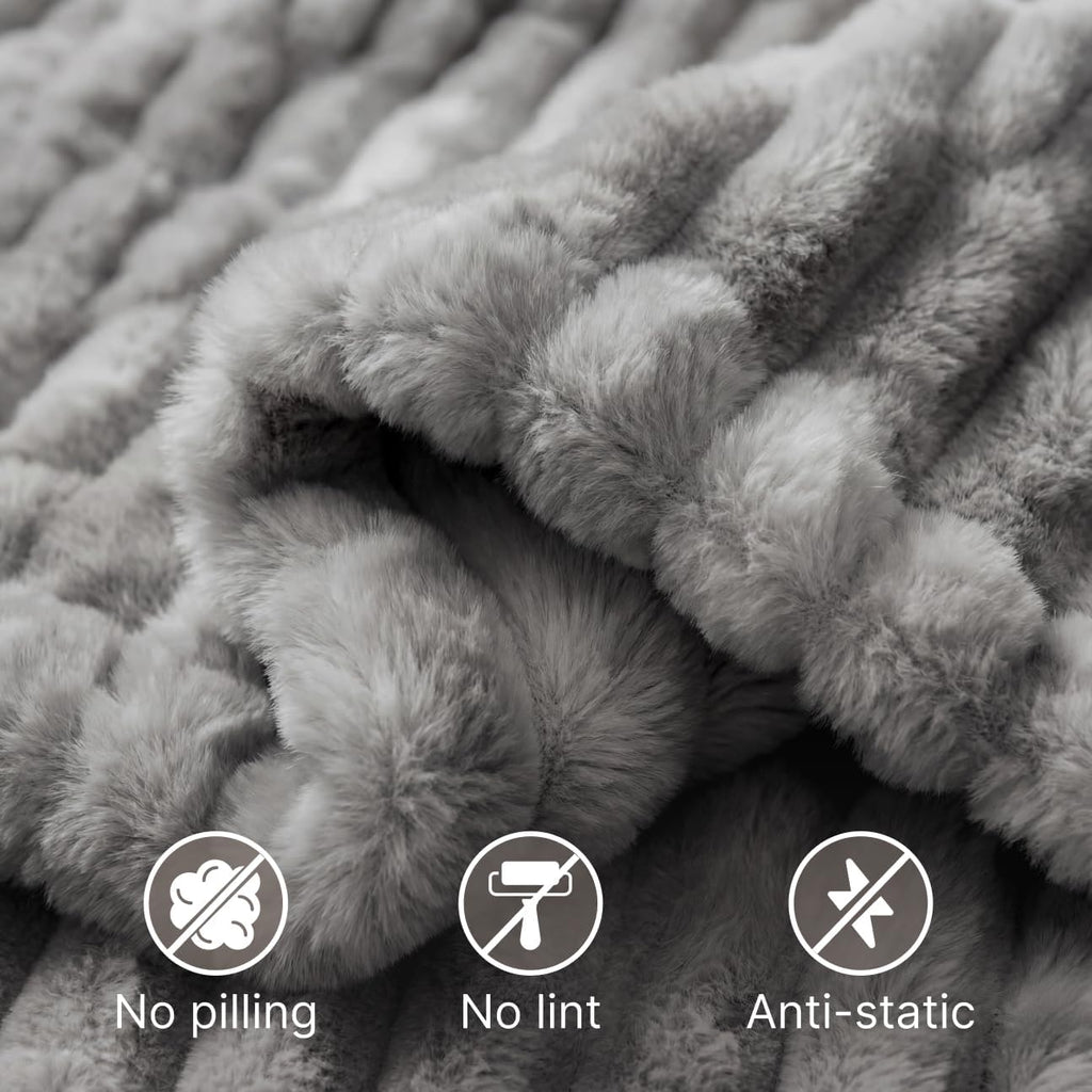 Mamma Mia Covers Faux Fur Throw Blanket – Super Soft and Cozy Fluffy Fleece – 50"x60" Midweight Fuzzy Plush Blanket for Couch and Bed – Gift Luxury Double Sided Throw for Women and Girls (Gray)