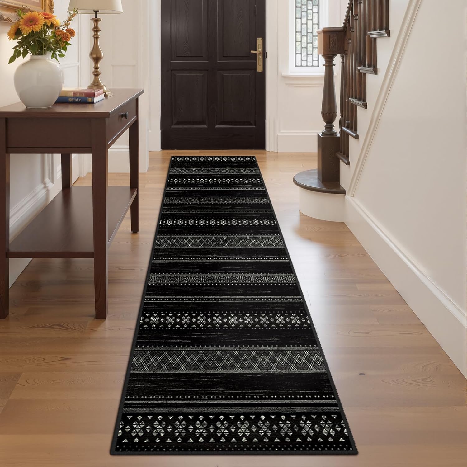 BESTSWEETIE 8x10 Area Rugs for Living Room Washable Moroccan Farmhouse Neutral Geometric Low Pile Non-Slip Soft Print Pattern Rug for Bedroom Kitchen Dining Room Entryway Black/White