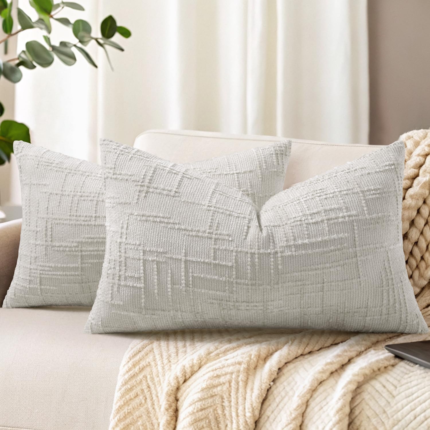 decorUhome Spring Cream White Chenille Euro Sham Throw Pillow Covers 22x22 Set of 2 Textured Soft Cozy Slubby Couch Pillow Covers Modern Farmhouse Boho Decorative Pillow Cases for Bed Sofa Living Room