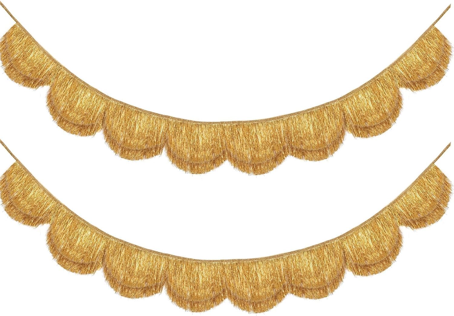 2 Pcs 7.87 ft Gold Fringe Banner, Scalloped Layered Tassel Banner, Gold Fringe Galand Party Decoration Backdrop Photo Booth for Holiday Birthday Bachelorette Wedding Bridal Shower Disco