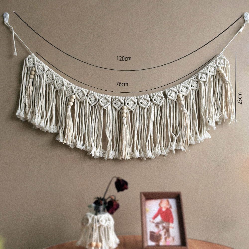 Bohemian Macrame Handmade Fringe Garland, Boho Wall Hanging Decor with Tassels,Macrame Hanging Tassel for Wall/Door/Basket Decoration