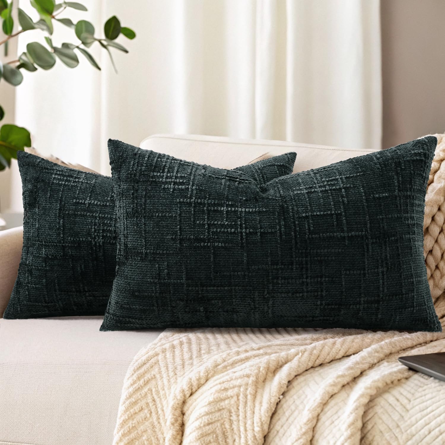 decorUhome Spring Cream White Chenille Euro Sham Throw Pillow Covers 22x22 Set of 2 Textured Soft Cozy Slubby Couch Pillow Covers Modern Farmhouse Boho Decorative Pillow Cases for Bed Sofa Living Room