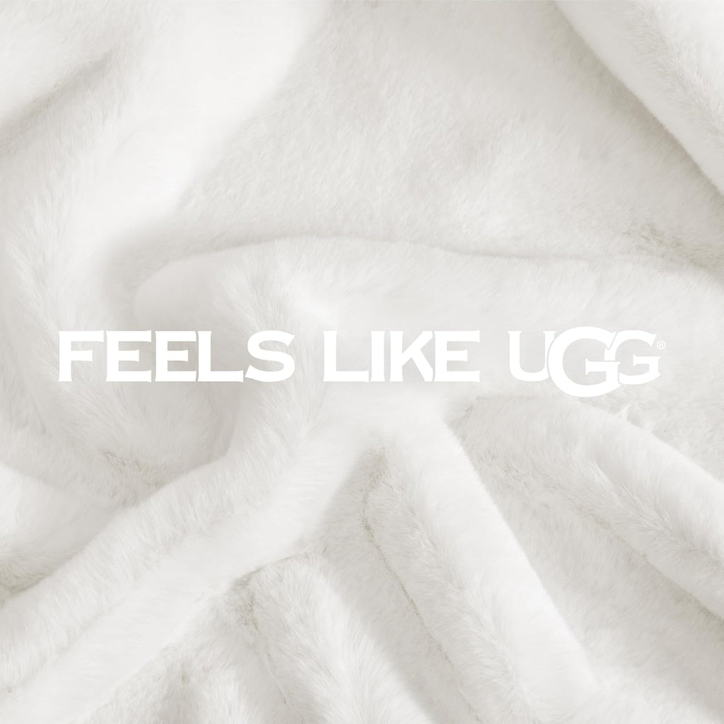 UGG Euphoria Faux Fur Throw Blanket, Warm Fluffy Throw for Couch or Bed, Luxury Bedroom Decor, Fluffy Blankets, Machine Washable, 50-inch x 70-inch, White Snow