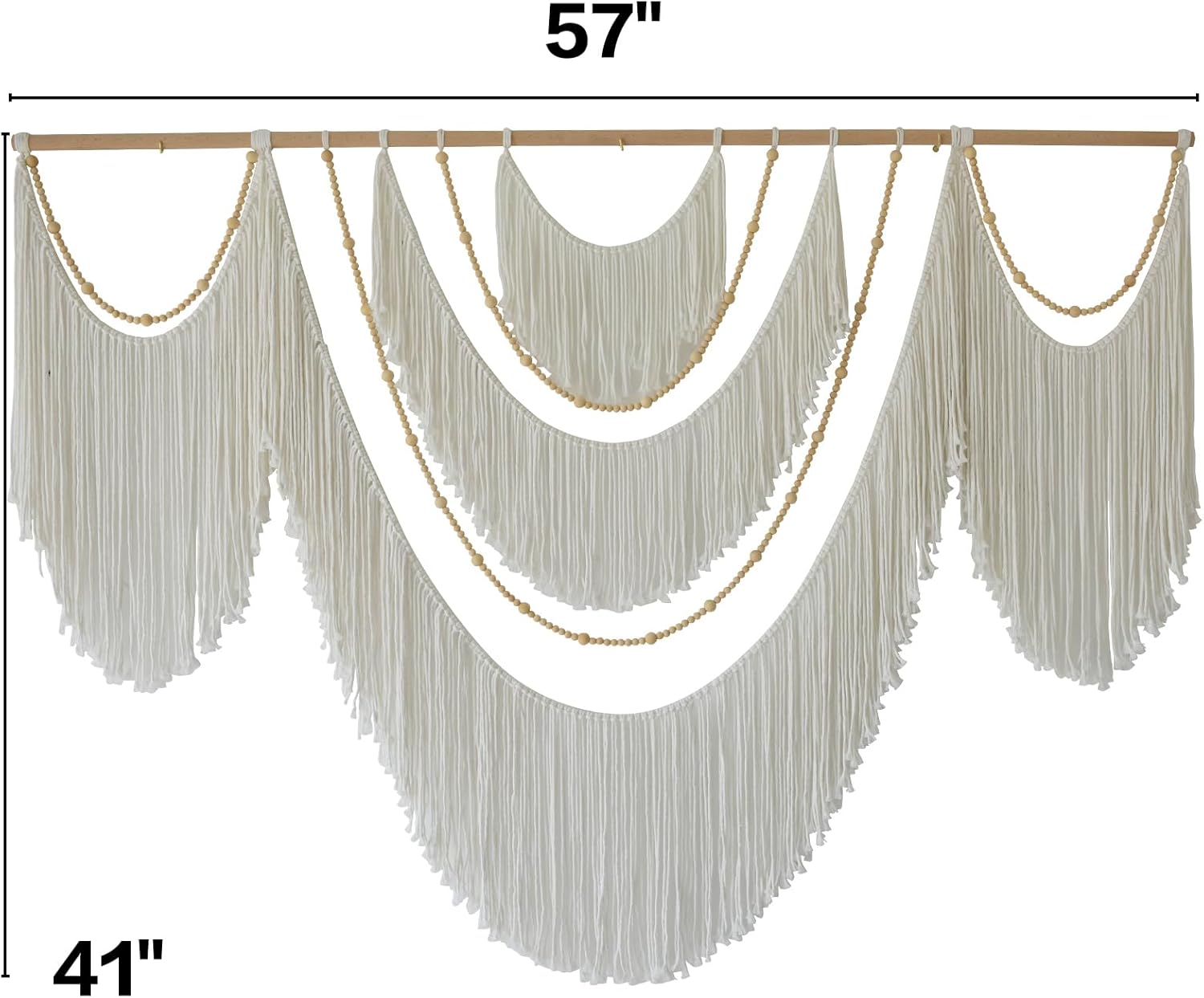 Flber Large Macrame Wall Hanging – Boho Yarn Art Garland with Tassels and Beads, Handmade Rope Decor for Nursery, Party, Wedding, Bedroom, Fireplace Mantel, or Photo Backdrop 57" W x 41" L