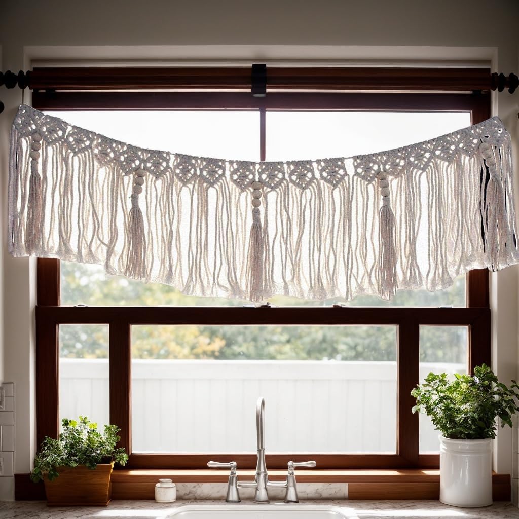 Bohemian Macrame Handmade Fringe Garland, Boho Wall Hanging Decor with Tassels,Macrame Hanging Tassel for Wall/Door/Basket Decoration