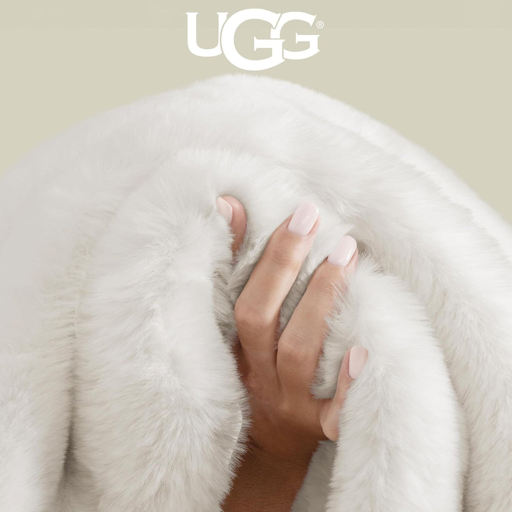 UGG Euphoria Faux Fur Throw Blanket, Warm Fluffy Throw for Couch or Bed, Luxury Bedroom Decor, Fluffy Blankets, Machine Washable, 50-inch x 70-inch, White Snow