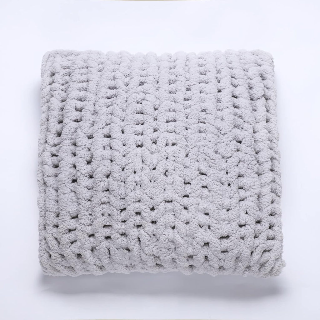 Grey Chunky Knit Throw Pillow Covers 1PC 18"×18" Square Luxury Style Crochet Pillow Case Fur Pillowcases Decorative Pillow Shell for Sofa Bedroom Cushion