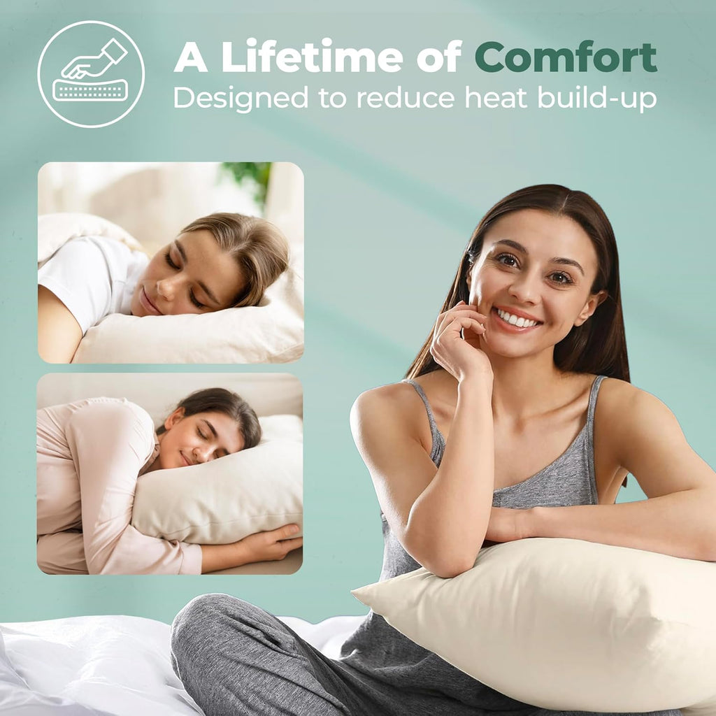 Snuggle-Pedic Pillow Case - King 20" x 36" White Pillow Cases w/Breathable Stretch Knit Cotton