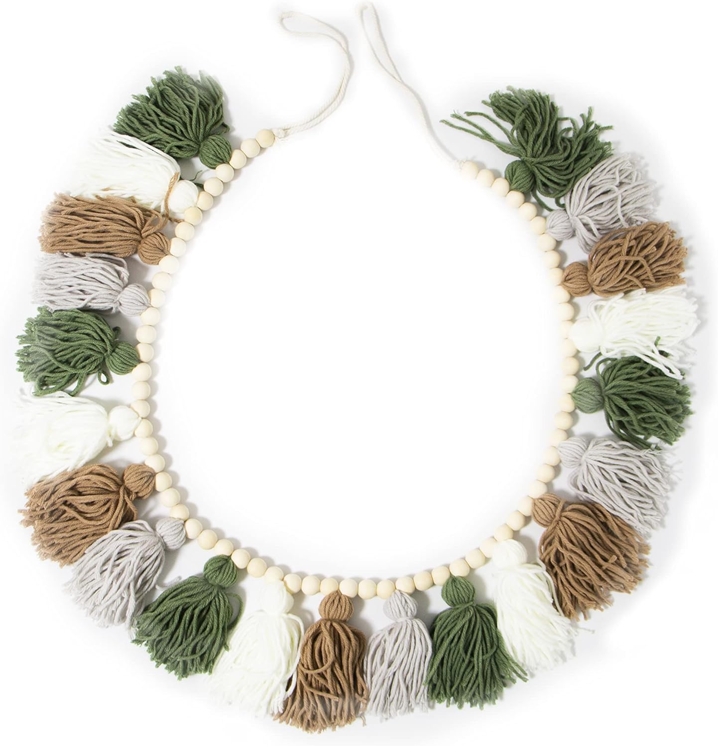 Decocove Tassel Garland - Boho Tassel Garland with Wood Beads - Wall Decor for Dorm, Girls Room and Nursery Room - Olive Green (50 inch)