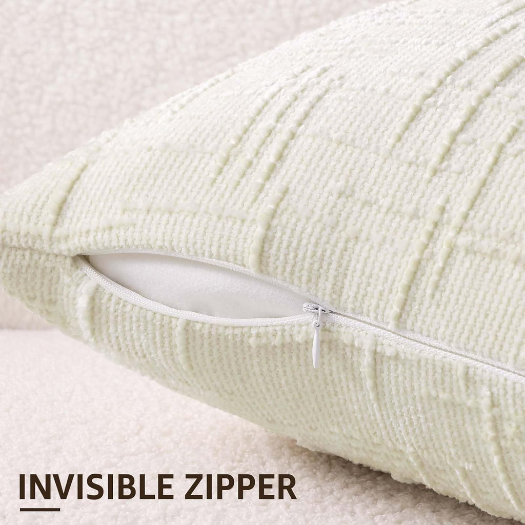 decorUhome Spring Cream White Chenille Euro Sham Throw Pillow Covers 22x22 Set of 2 Textured Soft Cozy Slubby Couch Pillow Covers Modern Farmhouse Boho Decorative Pillow Cases for Bed Sofa Living Room