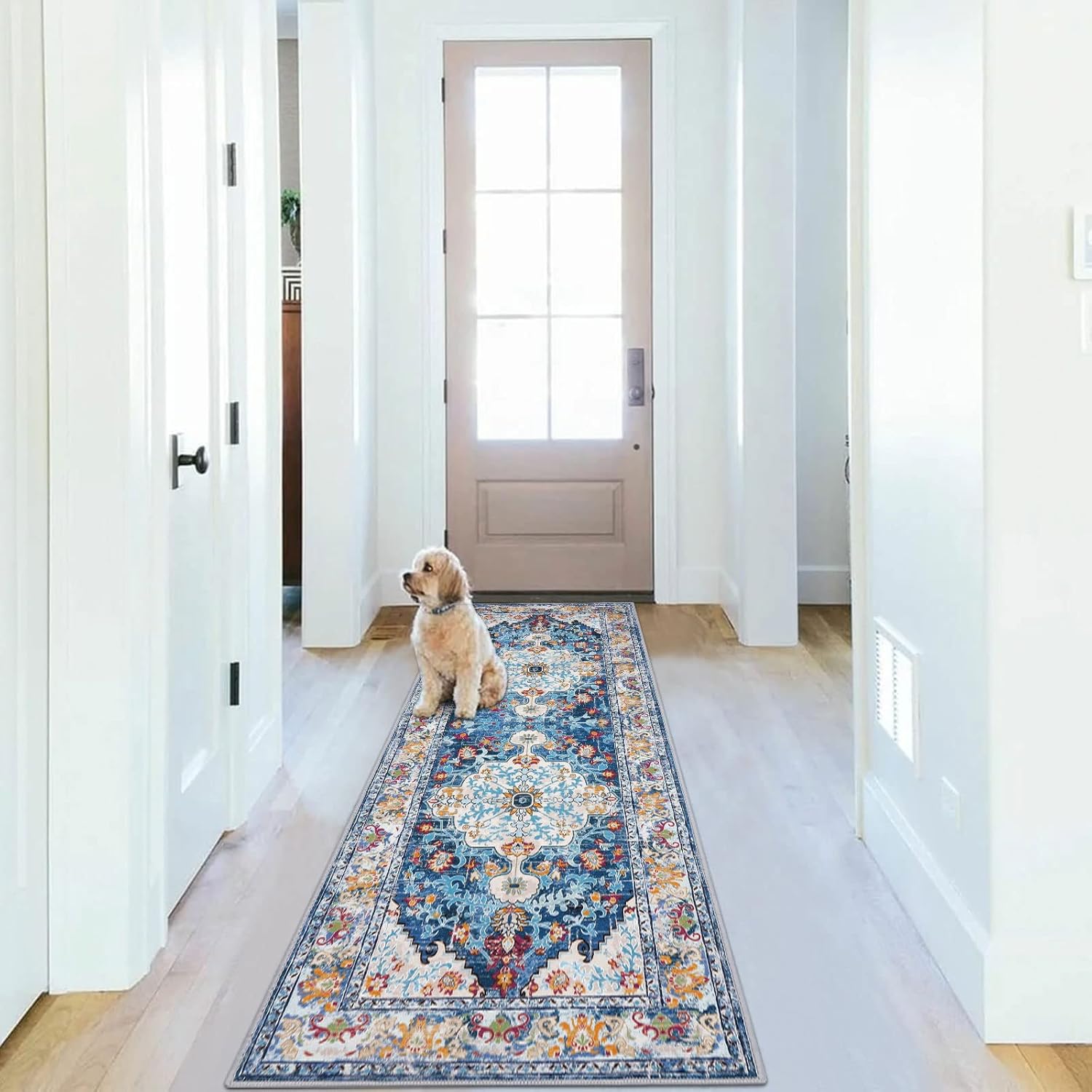 U'Artlines Boho Vintage Area Rug 8x10 Machine Washable Low Pile Soft Floor Carpet Non Slip Non Shedding Accent Rug for Living Room Bedroom Entryway Dining Room Office Cream Tan