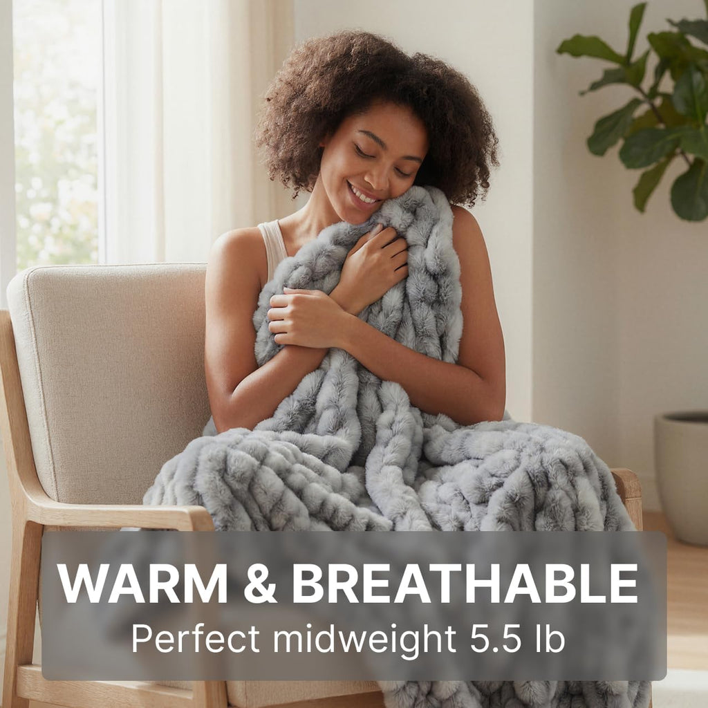 Mamma Mia Covers Faux Fur Throw Blanket – Super Soft and Cozy Fluffy Fleece – 50"x60" Midweight Fuzzy Plush Blanket for Couch and Bed – Gift Luxury Double Sided Throw for Women and Girls (Gray)