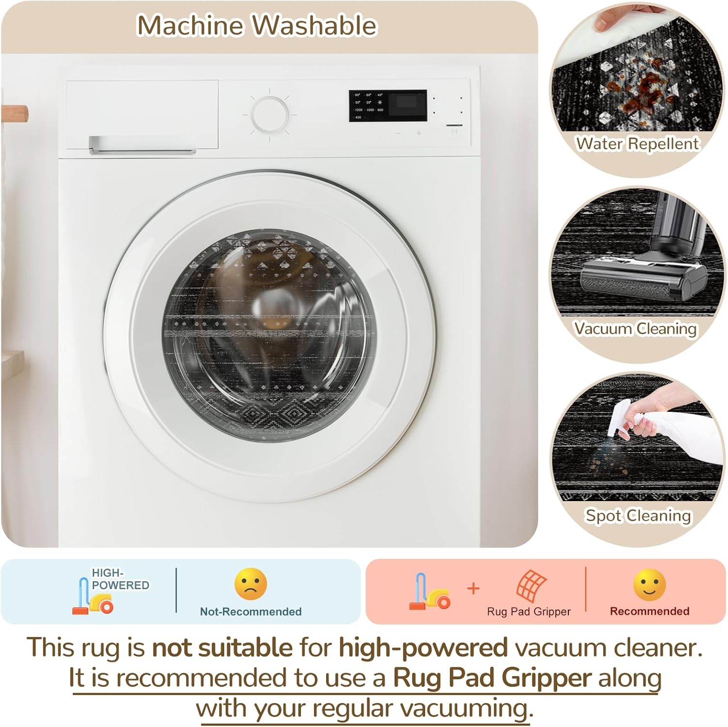 BESTSWEETIE 8x10 Area Rugs for Living Room Washable Moroccan Farmhouse Neutral Geometric Low Pile Non-Slip Soft Print Pattern Rug for Bedroom Kitchen Dining Room Entryway Black/White