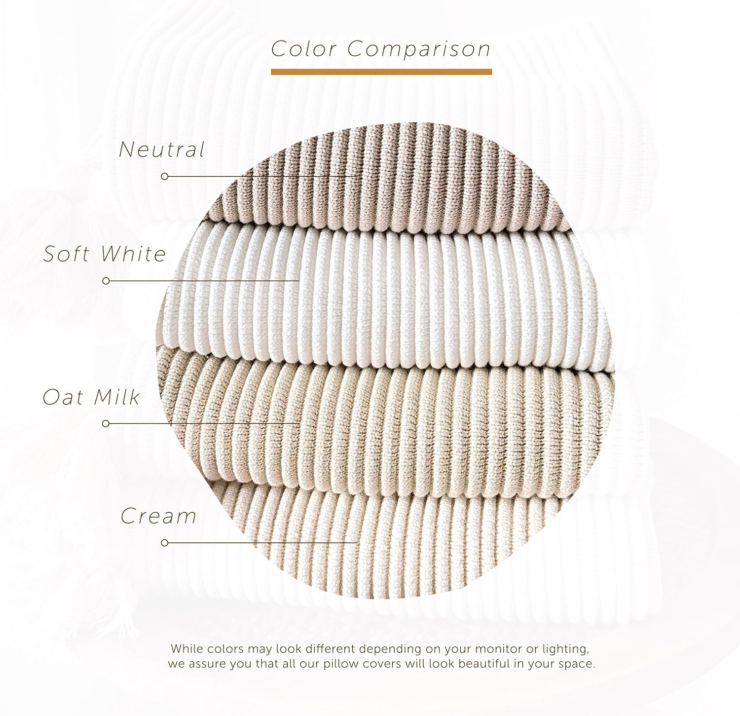 Soft Cotton Throw Pillow Cover in Neutral Beige with Ribbed Knit Texture and Tassel Corners Decorative Accent for Couch or Bed (20x20, Neutral)