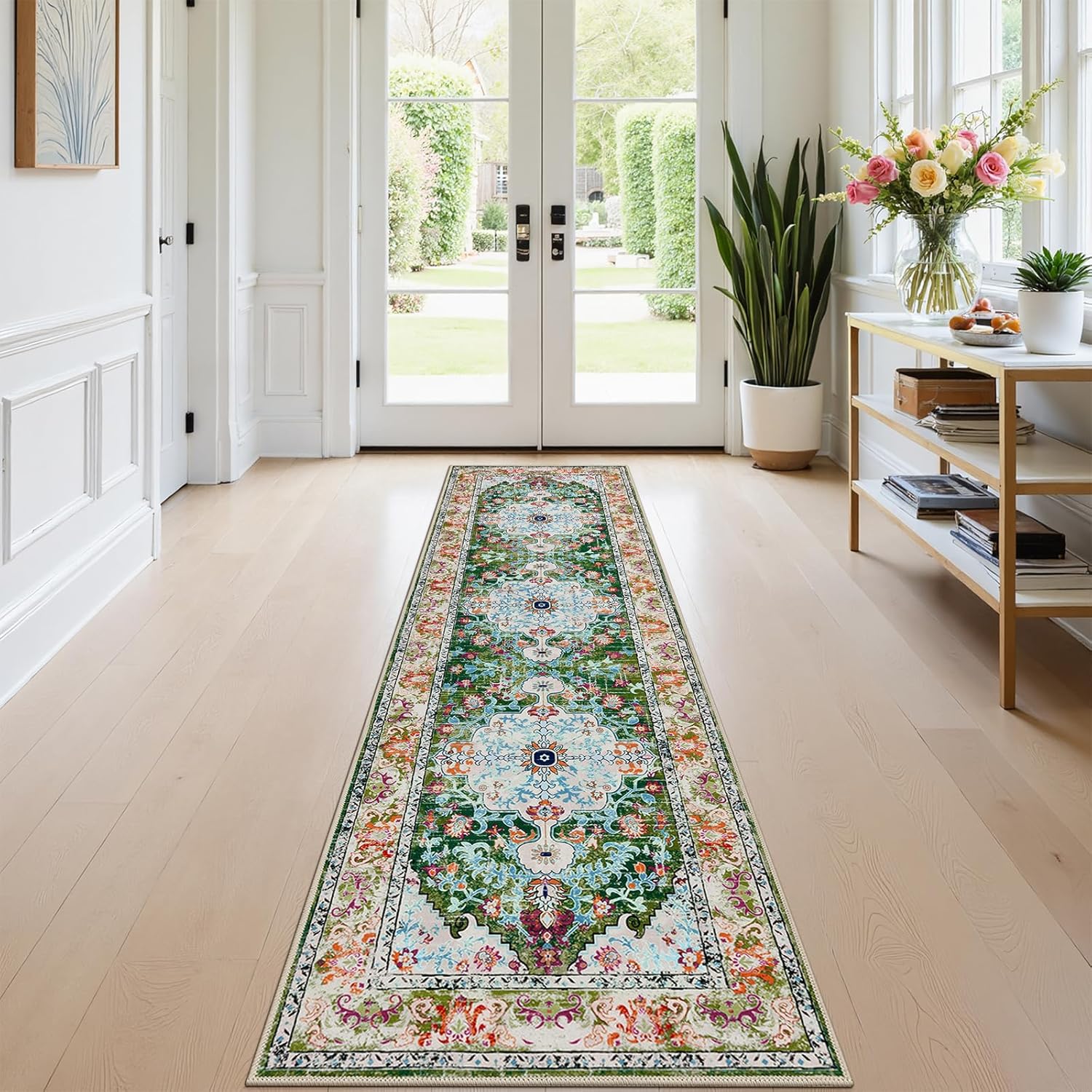 U'Artlines Boho Vintage Area Rug 8x10 Machine Washable Low Pile Soft Floor Carpet Non Slip Non Shedding Accent Rug for Living Room Bedroom Entryway Dining Room Office Cream Tan