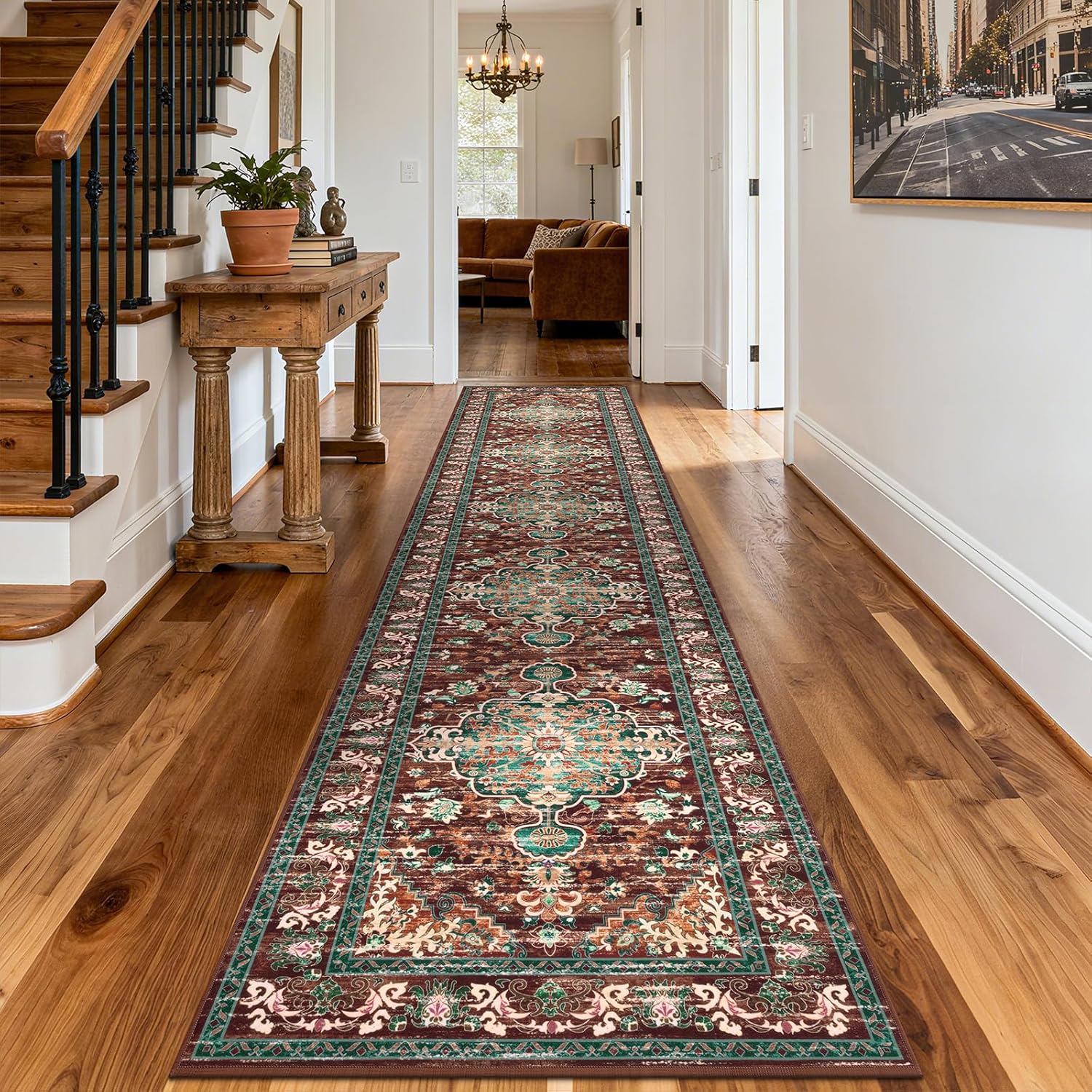 U'Artlines Boho Vintage Area Rug 8x10 Machine Washable Low Pile Soft Floor Carpet Non Slip Non Shedding Accent Rug for Living Room Bedroom Entryway Dining Room Office Cream Tan