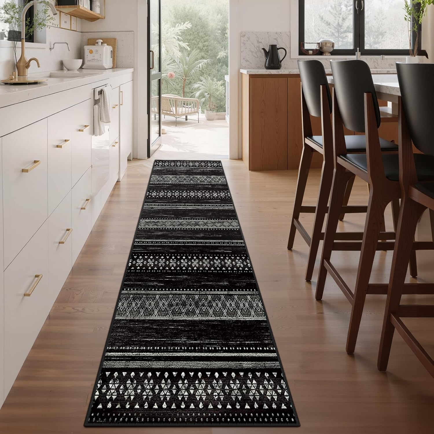 BESTSWEETIE 8x10 Area Rugs for Living Room Washable Moroccan Farmhouse Neutral Geometric Low Pile Non-Slip Soft Print Pattern Rug for Bedroom Kitchen Dining Room Entryway Black/Brown