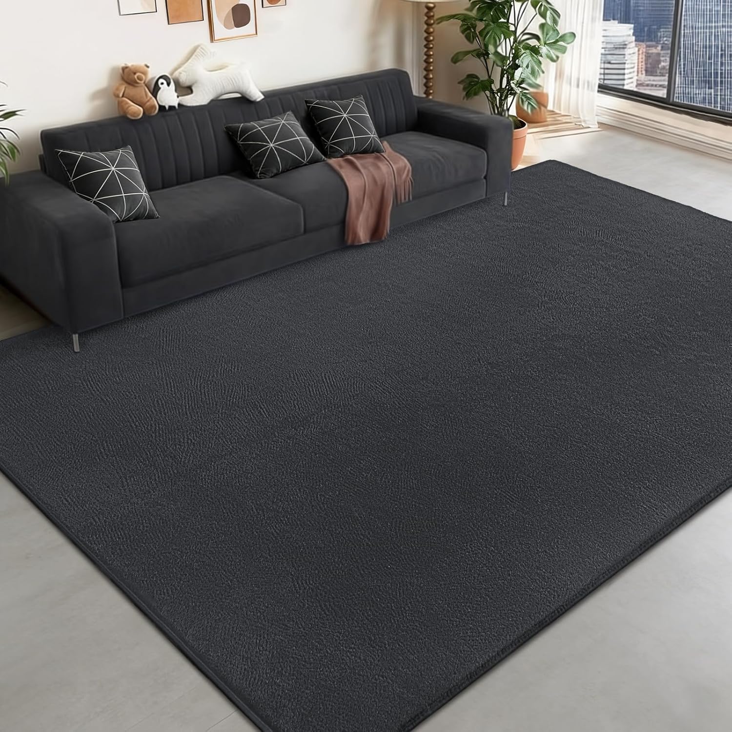 Large Area Rugs for Bedroom Living Room - 8x10 Feet Ultra Soft Navy Blue Rug Thickened with Memory-Foam, Solid Modern Minimalist Carpets for Home Decor, Non-Slip and Comfy Nursery Room Rugs