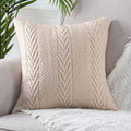 MANDIOO Cotton Knitted Decorative Throw Pillow Covers Soft Cozy Outdoor Cushion Cases Luxury Modern Pillowcases for Couch Sofa Bed 24x24 Inches Beige