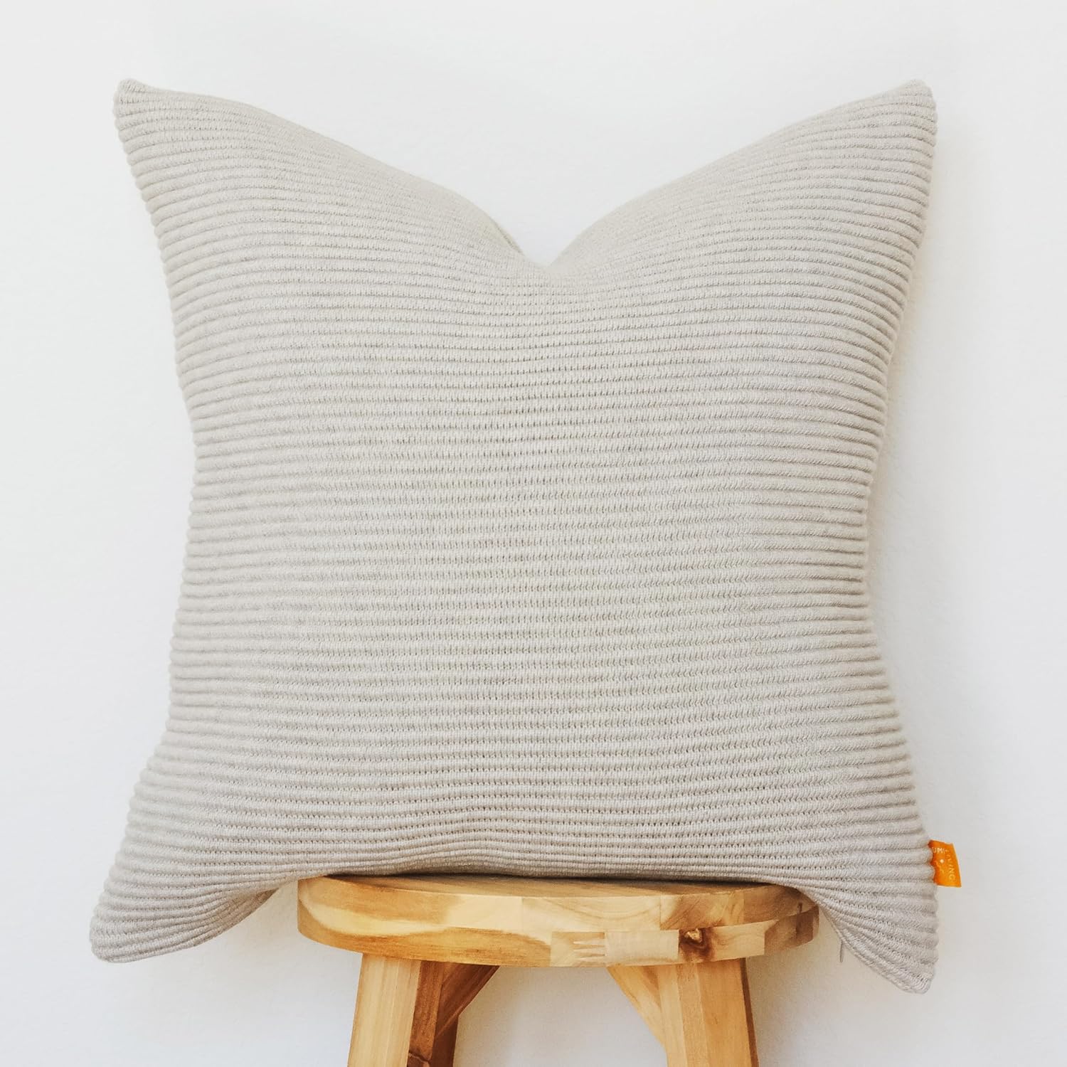 100% Soft Cotton Raised Stripes Textured Rib Knit Throw Pillow Cover (Cacao, 20" x 20")