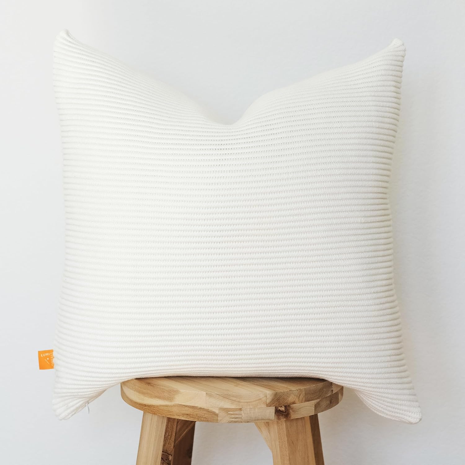 100% Soft Cotton Raised Stripes Textured Rib Knit Throw Pillow Cover (Cacao, 20" x 20")