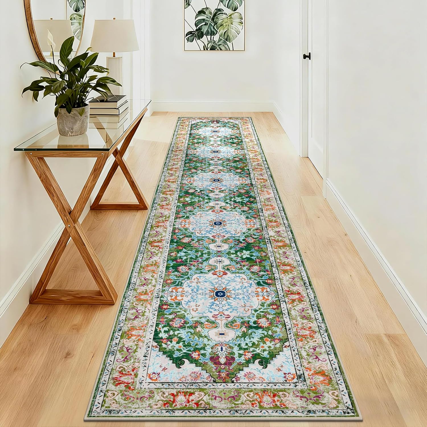 U'Artlines Boho Vintage Area Rug 8x10 Machine Washable Low Pile Soft Floor Carpet Non Slip Non Shedding Accent Rug for Living Room Bedroom Entryway Dining Room Office Cream Tan