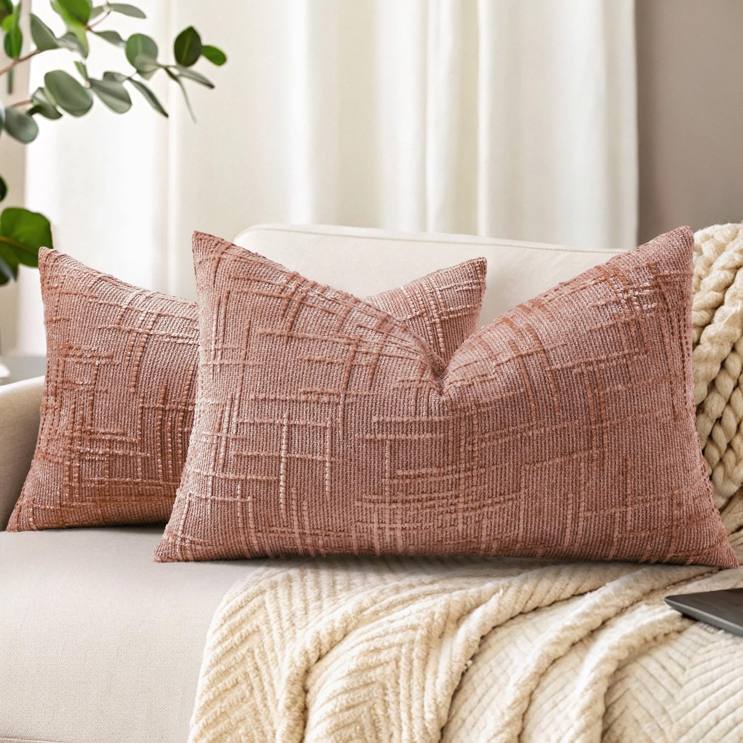 decorUhome Spring Cream White Chenille Euro Sham Throw Pillow Covers 22x22 Set of 2 Textured Soft Cozy Slubby Couch Pillow Covers Modern Farmhouse Boho Decorative Pillow Cases for Bed Sofa Living Room