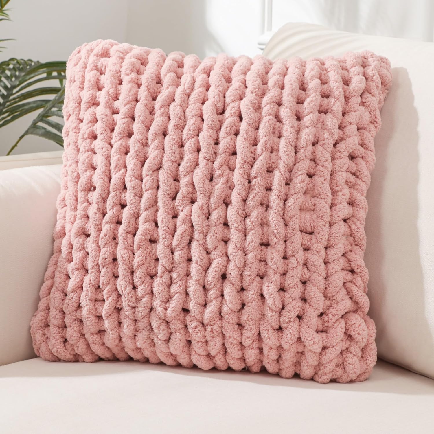 Cream White Chunky Knit Throw Pillow Covers 1PC 18"×18" Square Luxury Style Crochet Pillow Case Fur Pillowcases Decorative Pillow Shell for Sofa Bedroom Cushion