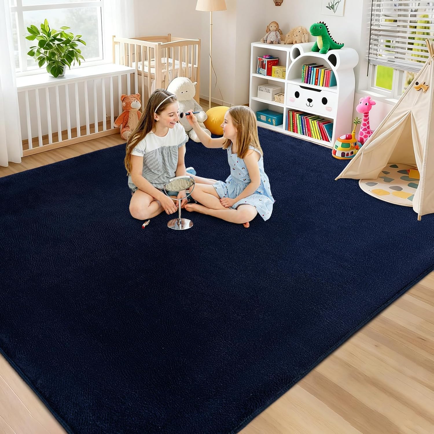 Large Area Rugs for Bedroom Living Room - 8x10 Feet Ultra Soft Navy Blue Rug Thickened with Memory-Foam, Solid Modern Minimalist Carpets for Home Decor, Non-Slip and Comfy Nursery Room Rugs
