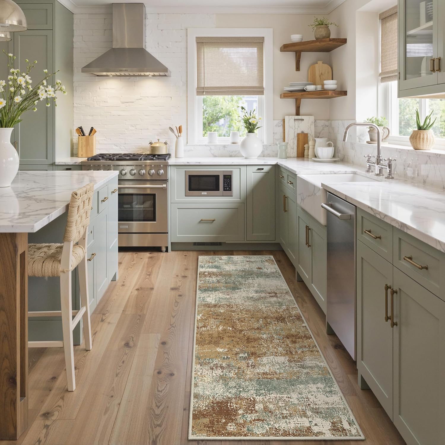 Machine Washable Rug 8x10 Area Rugs for Living Room Bedroom, Large Turquoise Abstract Area Rug Soft Throw Rugs, Low-Pile Floor Carpet with Non Slip Rubber Backing