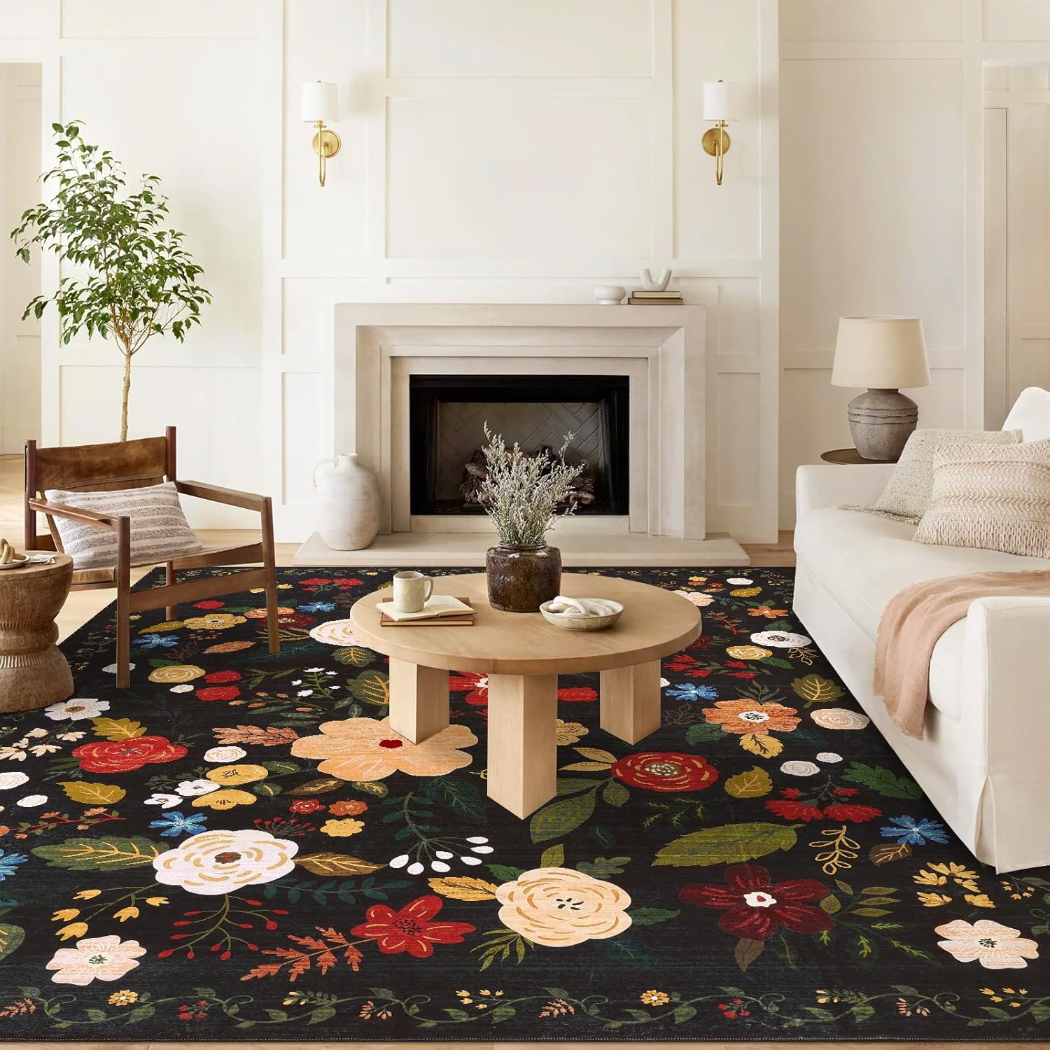 U'Artlines Boho Vintage Area Rug 8x10 Machine Washable Low Pile Soft Floor Carpet Non Slip Non Shedding Accent Rug for Living Room Bedroom Entryway Dining Room Office Cream Tan