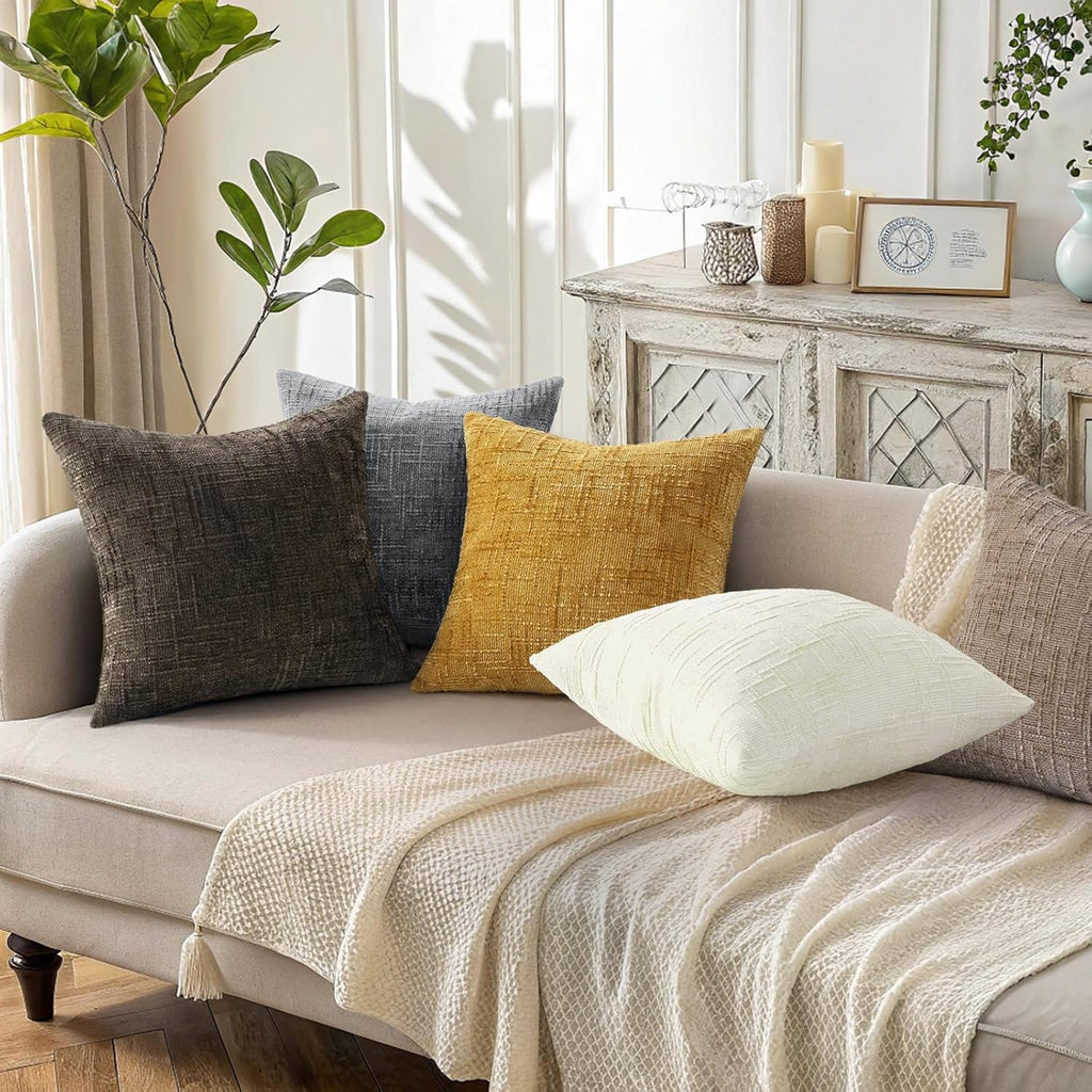 decorUhome Spring Cream White Chenille Euro Sham Throw Pillow Covers 22x22 Set of 2 Textured Soft Cozy Slubby Couch Pillow Covers Modern Farmhouse Boho Decorative Pillow Cases for Bed Sofa Living Room