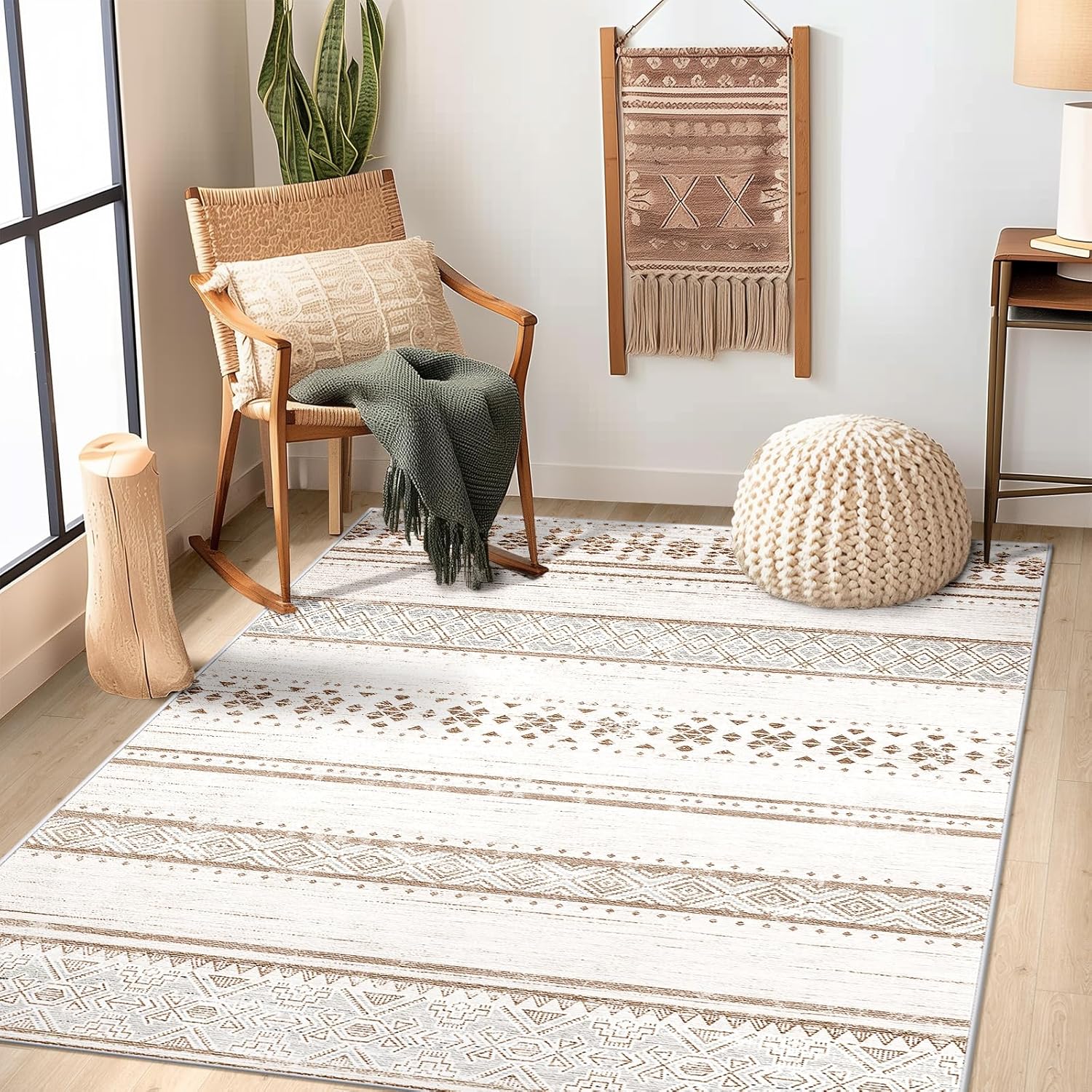 BESTSWEETIE 8x10 Area Rugs for Living Room Washable Moroccan Farmhouse Neutral Geometric Low Pile Non-Slip Soft Print Pattern Rug for Bedroom Kitchen Dining Room Entryway Black/White