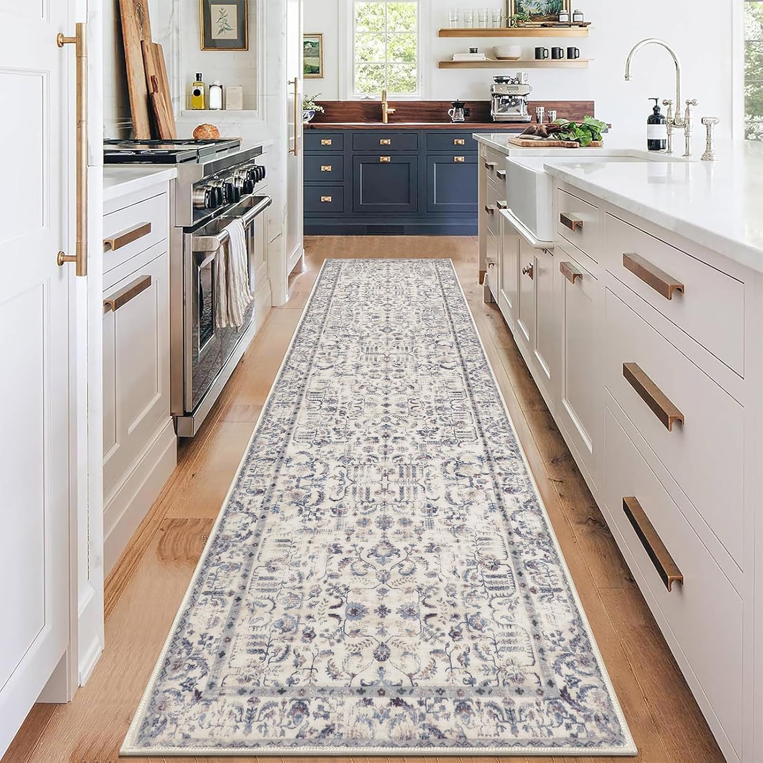 U'Artlines Boho Vintage Area Rug 8x10 Machine Washable Low Pile Soft Floor Carpet Non Slip Non Shedding Accent Rug for Living Room Bedroom Entryway Dining Room Office Cream Tan