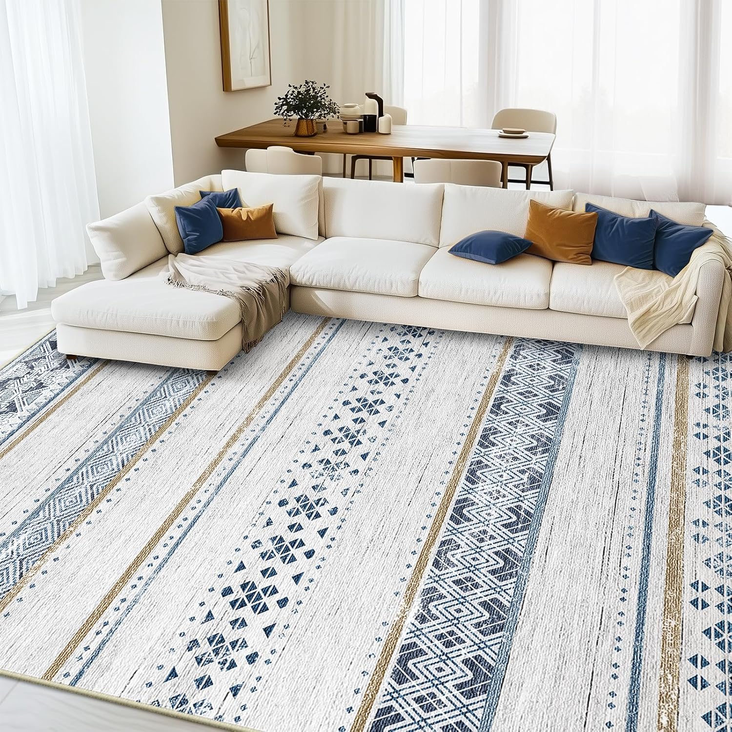 BESTSWEETIE 8x10 Area Rugs for Living Room Washable Moroccan Farmhouse Neutral Geometric Low Pile Non-Slip Soft Print Pattern Rug for Bedroom Kitchen Dining Room Entryway Black/White