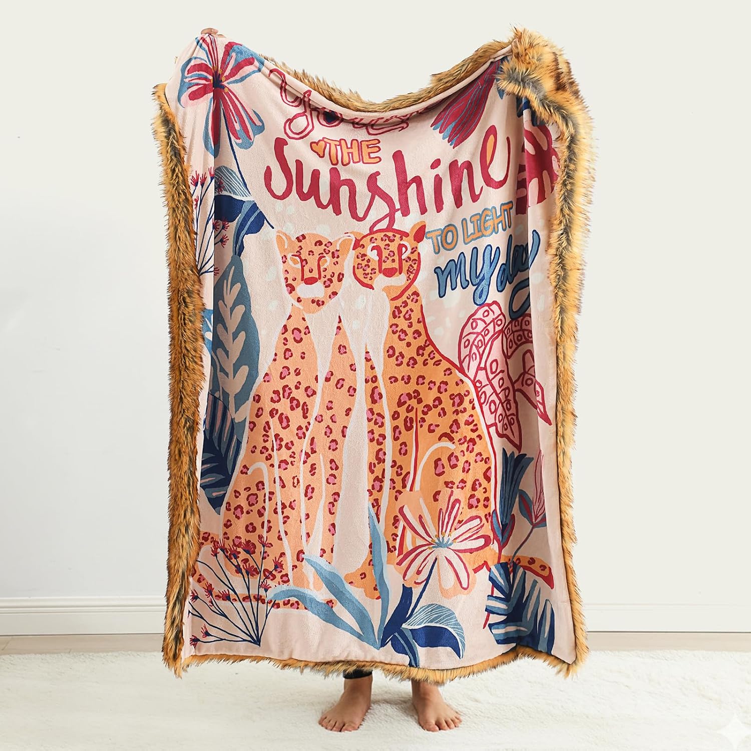 Luxury Plush Faux Fur Throw Blanket, Long Pile Brown with Black Tipped Blanket, Super Warm, Fuzzy, Elegant, Fluffy Decoration Blanket Scarf for Sofa, Armchair, Couch and Bed, 50''x 60''