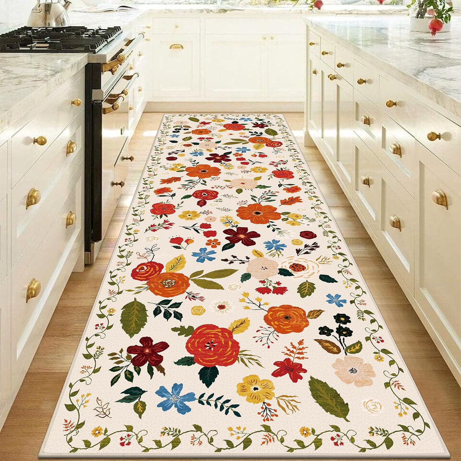 U'Artlines Boho Vintage Area Rug 8x10 Machine Washable Low Pile Soft Floor Carpet Non Slip Non Shedding Accent Rug for Living Room Bedroom Entryway Dining Room Office Cream Tan