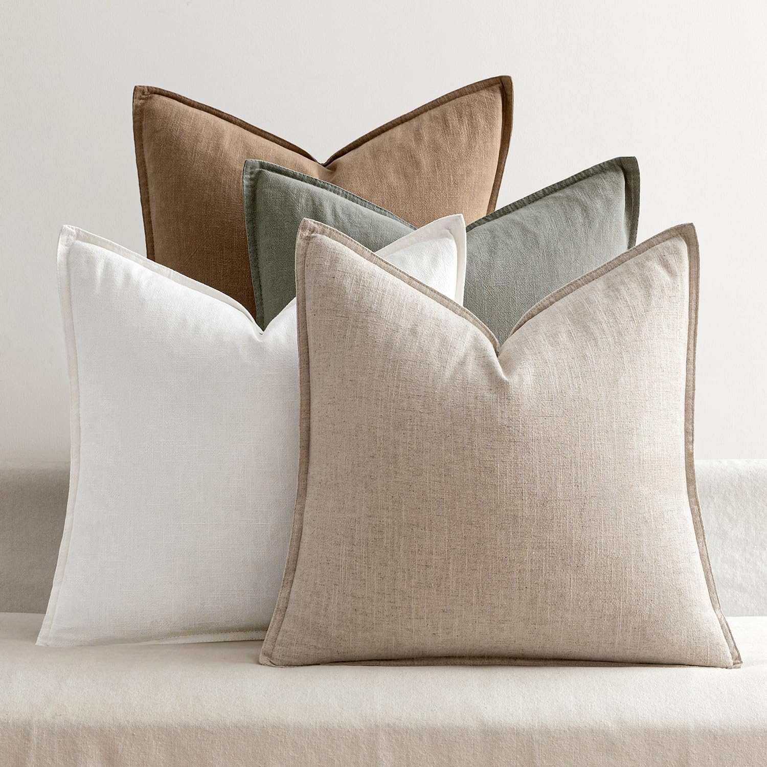 MIULEE Neutral Linen Pillow Covers Pack of 4 Decorative Natural Solid Throw Pillow Covers Soft Accent Boho Farmhouse Couch Pillowcases Modern Spring Home Decors for Living Room Bed Sofa 18x18 Inch