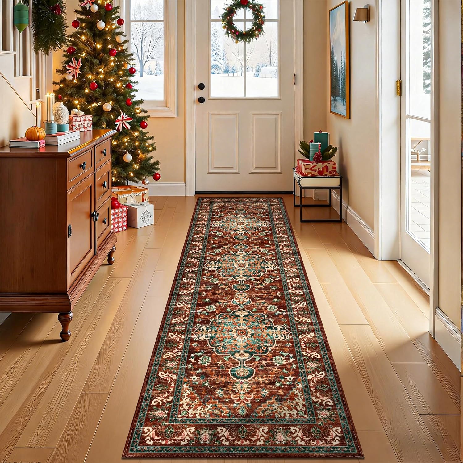 U'Artlines Boho Vintage Area Rug 8x10 Machine Washable Low Pile Soft Floor Carpet Non Slip Non Shedding Accent Rug for Living Room Bedroom Entryway Dining Room Office Cream Tan